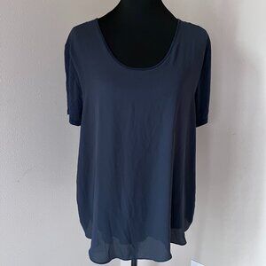 Ann Taylor Loft Mixed Media Top Blouse - Size XL - Navy Blue